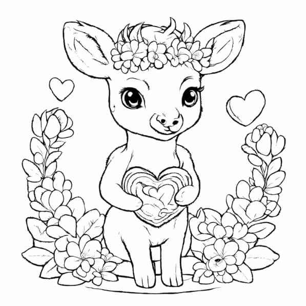 Download Cute Cartoon Deer Surrounded by Flowers Coloring pages Online ...