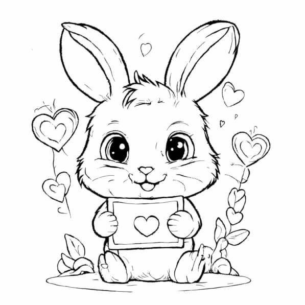 Download Cute Cartoon Rabbit Holding a Heart Sign Coloring pages Online ...