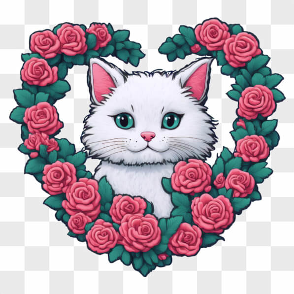 Download Cute White Cat Surrounded by Pink Roses Cartoons Online ...