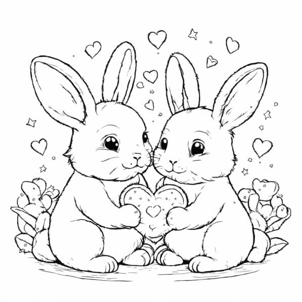 Download Two Rabbits Sharing a Cookie Coloring pages Online - Creative ...
