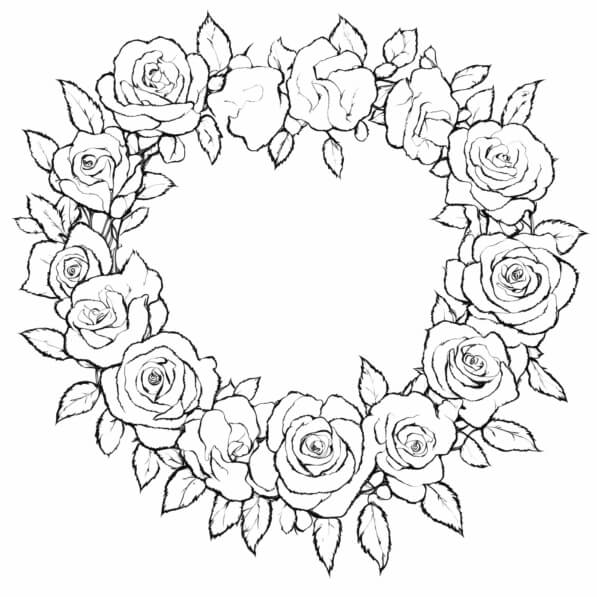 Download Rose Wreath Illustration Coloring pages Online - Creative Fabrica