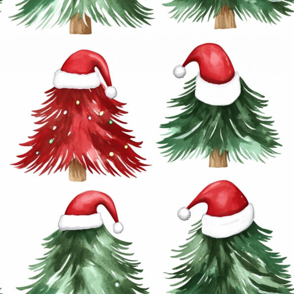 Download Festive Christmas Trees with Santa Hats Patterns Online ...