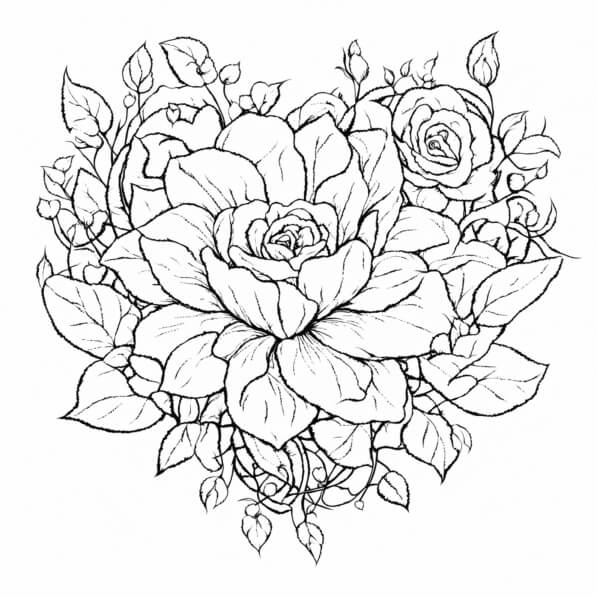 Download Intricate Line Drawing of Roses Coloring pages Online ...