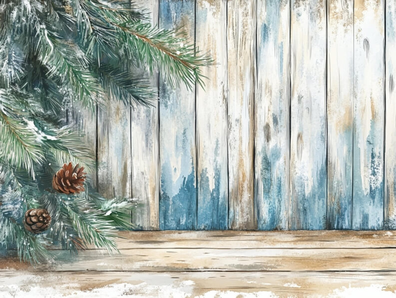 Download Winter Holiday Scene with Pine Branch and Rustic Wood ...
