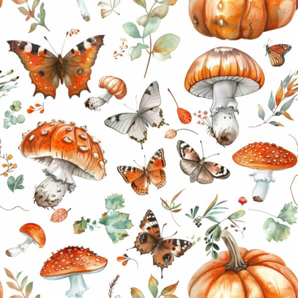 Whimsy Patterns Nature Download Whimsical Nature Illustration with Mushrooms and Butterflies ...