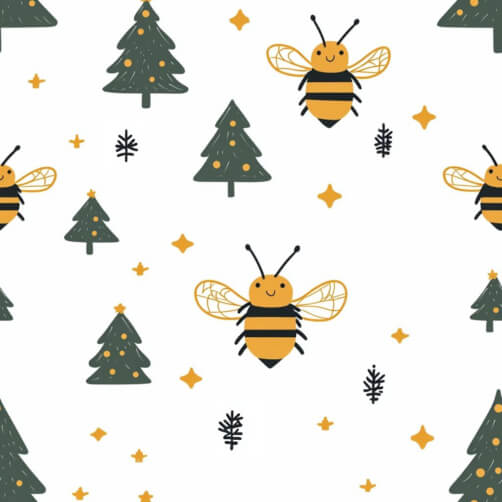 Playful Holiday Pattern with Bees and Trees Playful Holiday Pattern with Bees and Trees thumbnail