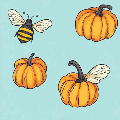 Playful Illustration of Pumpkins and Bee Playful Illustration of Pumpkins and Bee thumbnail