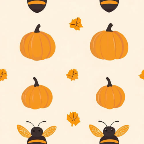Autumn Pattern with Pumpkins and Bees Autumn Pattern with Pumpkins and Bees thumbnail