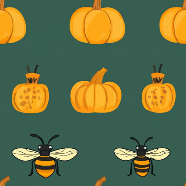 Autumn Pattern with Pumpkins and Bees Autumn Pattern with Pumpkins and Bees thumbnail