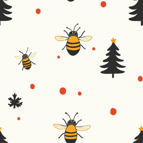 Whimsical Pattern with Bees and Christmas Trees Whimsical Pattern with Bees and Christmas Trees thumbnail