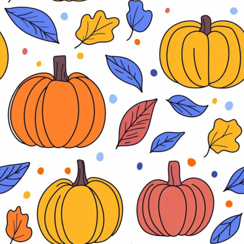 Buntes Herbstmuster mit Kürbissen und Blättern Buntes Herbstmuster mit Kürbissen und Blättern thumbnail