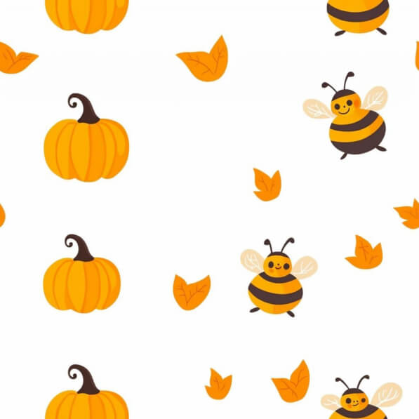 Autumn Pattern with Pumpkins and Bees Autumn Pattern with Pumpkins and Bees thumbnail