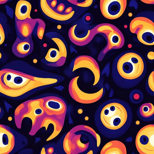 Buntes abstraktes Muster mit Augen und wirbelnden Formen Buntes abstraktes Muster mit Augen und wirbelnden Formen thumbnail