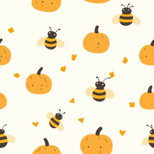 Playful Autumn Pattern with Pumpkins and Bees Playful Autumn Pattern with Pumpkins and Bees thumbnail