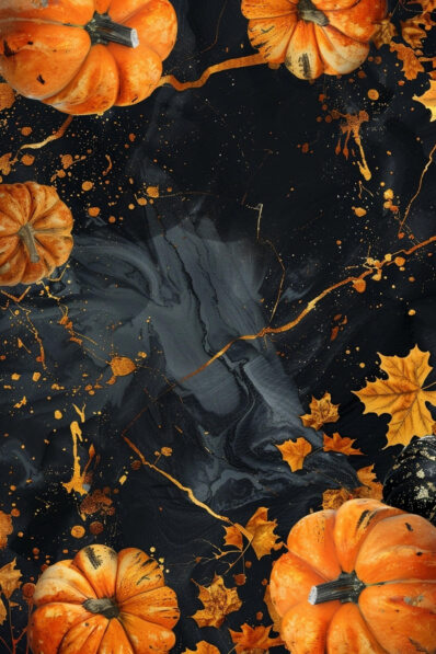 Download Autumn Pumpkins and Leaves on Black Background Backgrounds ...