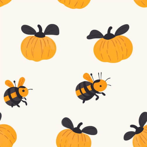 Whimsical bees and pumpkins pattern Whimsical bees and pumpkins pattern thumbnail