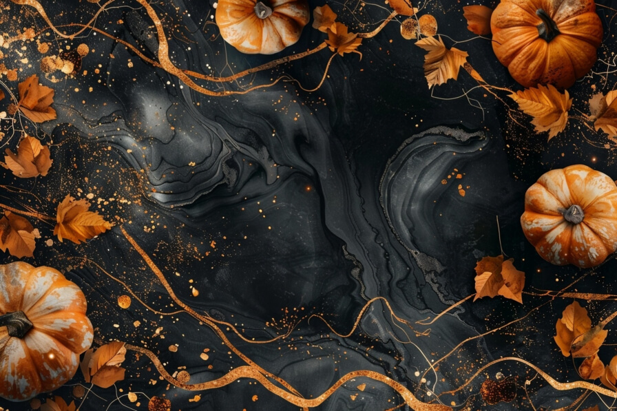 Download Autumn Pumpkins and Leaves on Dark Background Backgrounds ...