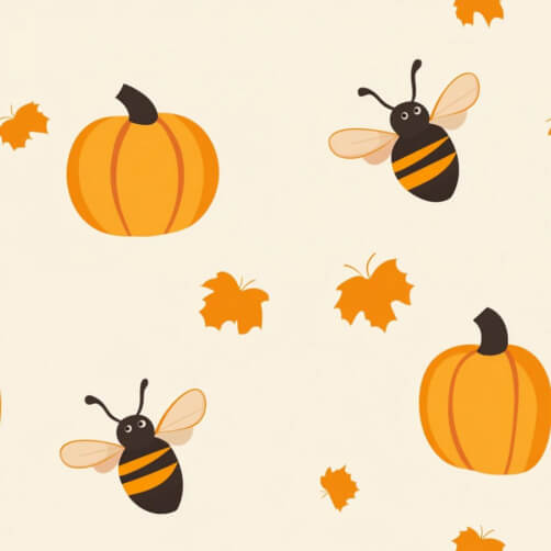 Autumn Pattern with Pumpkins, Bees, and Leaves Autumn Pattern with Pumpkins, Bees, and Leaves thumbnail