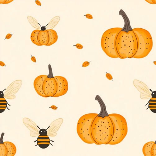 Whimsical Autumn Pattern with Pumpkins and Bees Whimsical Autumn Pattern with Pumpkins and Bees thumbnail