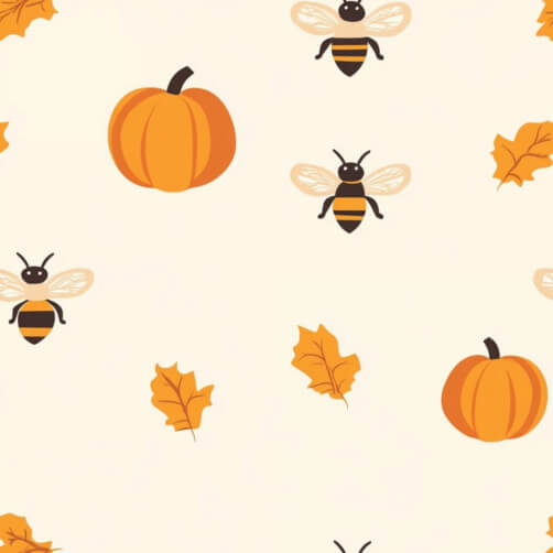 Autumn Pattern with Pumpkins, Bees, and Leaves Autumn Pattern with Pumpkins, Bees, and Leaves thumbnail