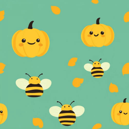 Playful Autumn Pattern with Pumpkins and Bees Playful Autumn Pattern with Pumpkins and Bees thumbnail