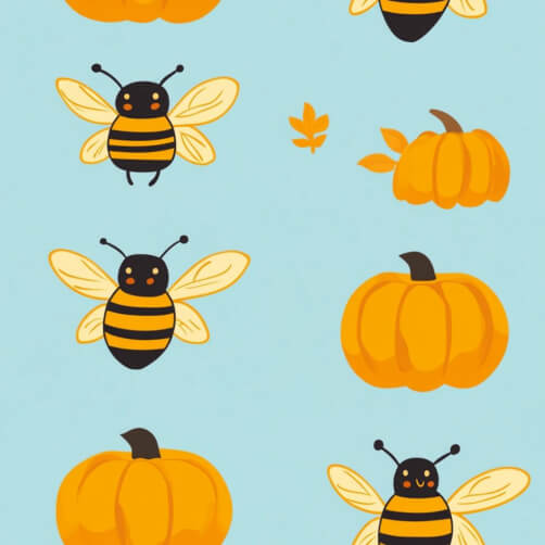 Cheerful Pattern of Bees and Pumpkins Cheerful Pattern of Bees and Pumpkins thumbnail