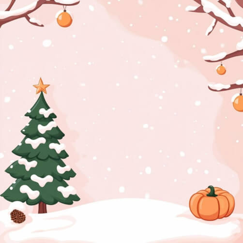 Whimsical Winter Scene with Christmas Tree and Pumpkin Whimsical Winter Scene with Christmas Tree and Pumpkin thumbnail