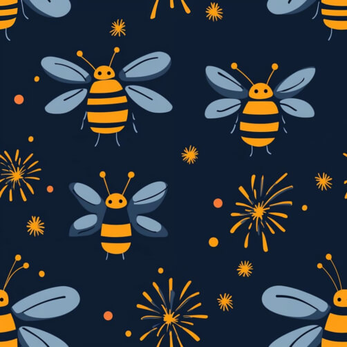 Whimsical Bee Pattern on Dark Blue Background Whimsical Bee Pattern on Dark Blue Background thumbnail