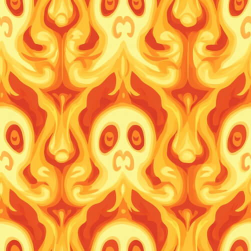Lebendiges Flammenmuster mit Totenkopfmotiven Lebendiges Flammenmuster mit Totenkopfmotiven thumbnail