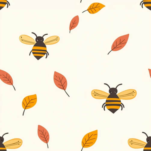 Whimsical Pattern of Bees and Autumn Leaves Whimsical Pattern of Bees and Autumn Leaves thumbnail