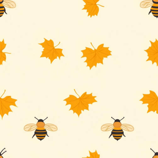 Autumn-themed pattern with bees and leaves Autumn-themed pattern with bees and leaves thumbnail