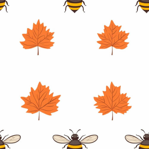 Autumn Pattern with Maple Leaves and Bees Autumn Pattern with Maple Leaves and Bees thumbnail
