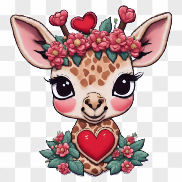 Download Cute Cartoon Giraffe with Flowers and Hearts Cartoons Online ...