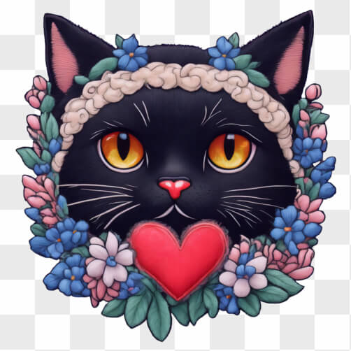 Cute Black Cat with Floral Headband Patterns Cute Black Cat with Floral Headband Patterns thumbnail