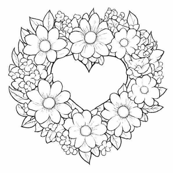 Download Floral Heart Wreath Coloring pages Online - Creative Fabrica