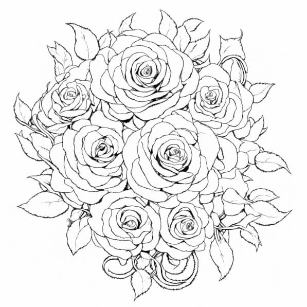 Download Intricate Line Drawing of Roses Coloring pages Online ...