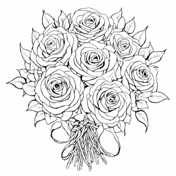 Download Intricate Line Drawing of a Rose Bouquet Coloring pages Online ...