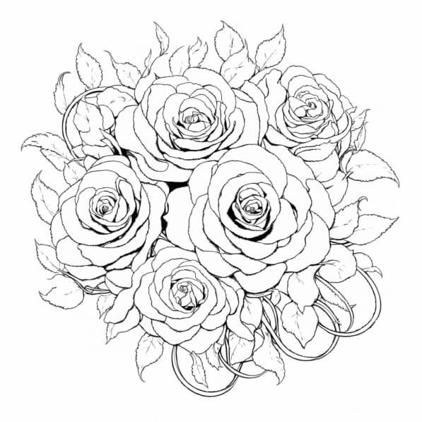 Download Intricate Line Drawing of Roses Coloring pages Online ...