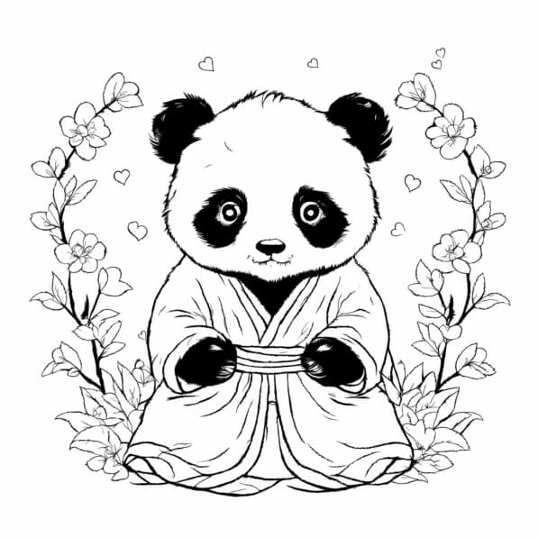 Download Cute Panda Character Surrounded by Flowers Coloring pages ...