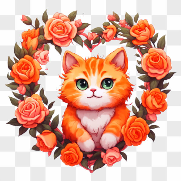 Download Kawaii Orange Cat Surrounded by Roses Kawaii Online - Creative ...
