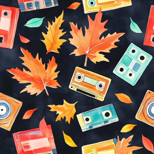 Vintage Cassette Tapes and Autumn Leaves Pattern Vintage Cassette Tapes and Autumn Leaves Pattern thumbnail