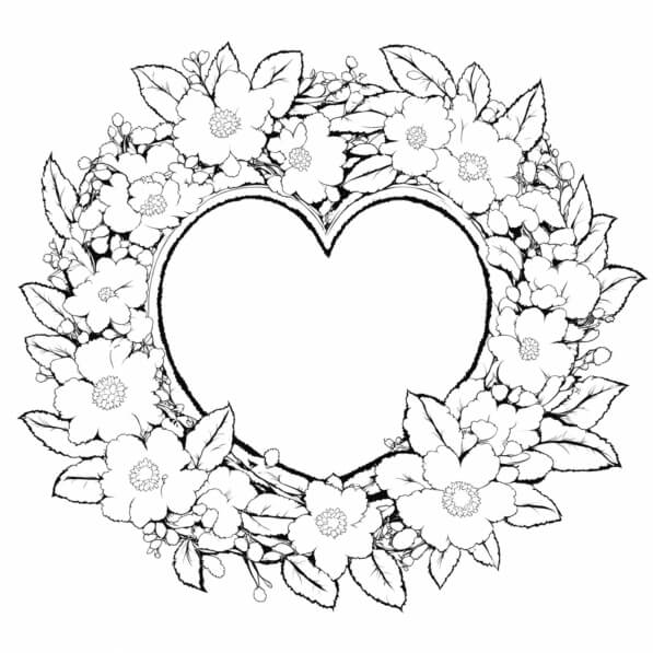 Download Floral Heart Wreath Coloring pages Online Creative Fabrica