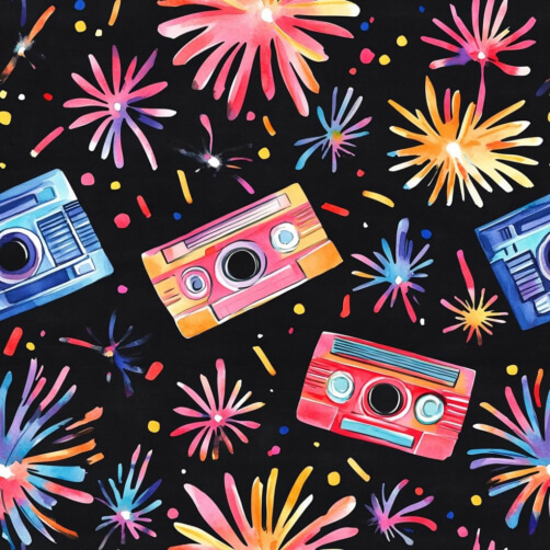 Colorful Retro Cameras with Fireworks Pattern Colorful Retro Cameras with Fireworks Pattern thumbnail