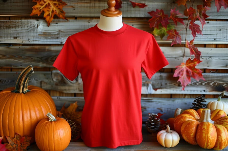 Download Red T-shirt in a Fall Setting with Pumpkins Mockups Online ...