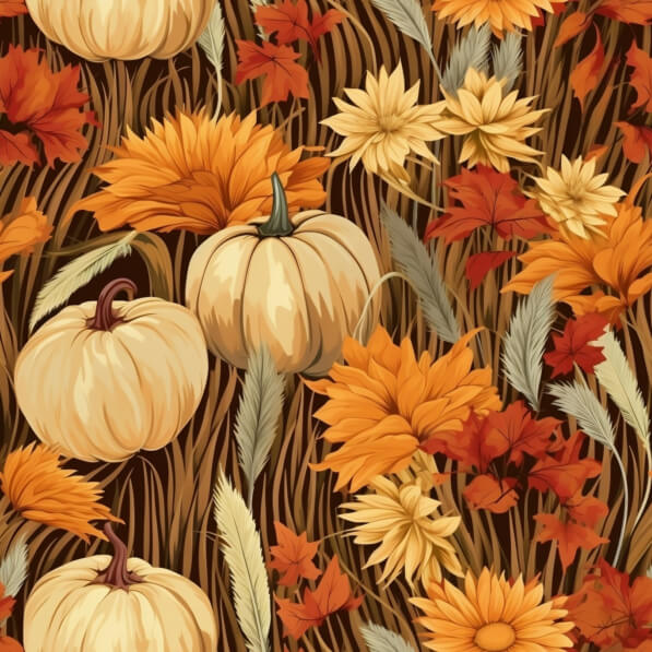 Download Autumn Harvest with Pumpkins and Flowers Patterns Online ...