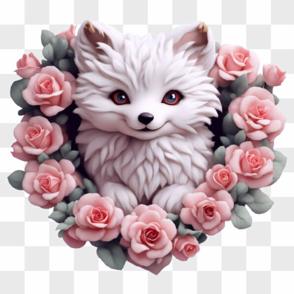 Download Kawaii White Fox Surrounded by Pink Roses Kawaii Online ...