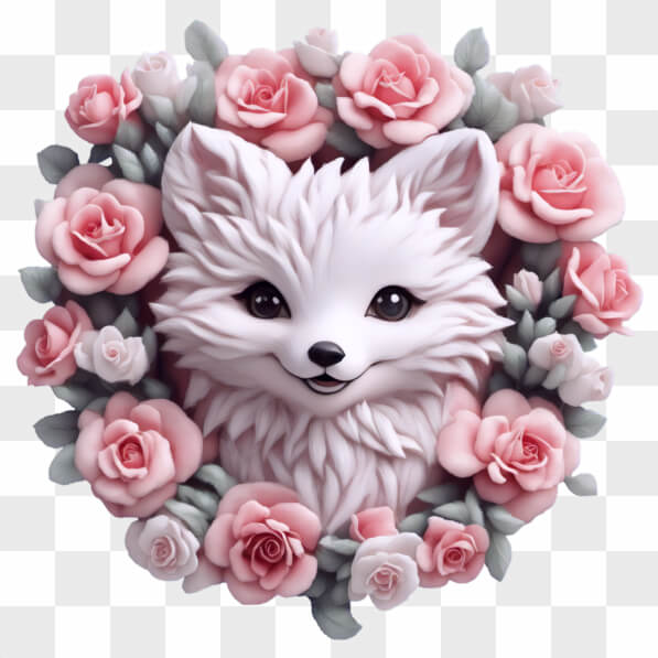 Download Kawaii White Fox Surrounded by Pink Roses Kawaii Online ...