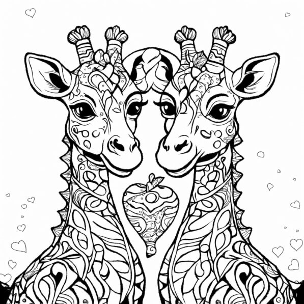 Download Intricate Giraffes with Heart Coloring pages Online - Creative ...
