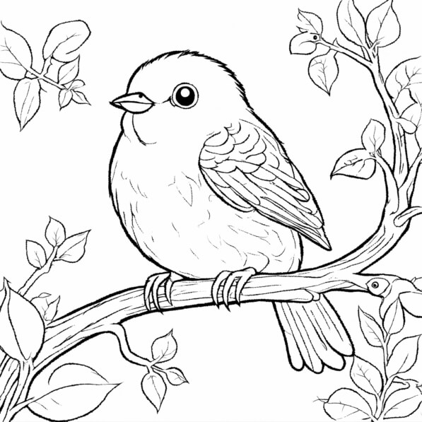 Download Bird on a Branch Coloring pages Online Creative Fabrica