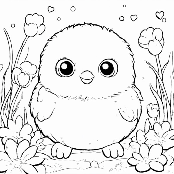 Download Cute Cartoon Bird in a Flower Garden Coloring pages Online ...